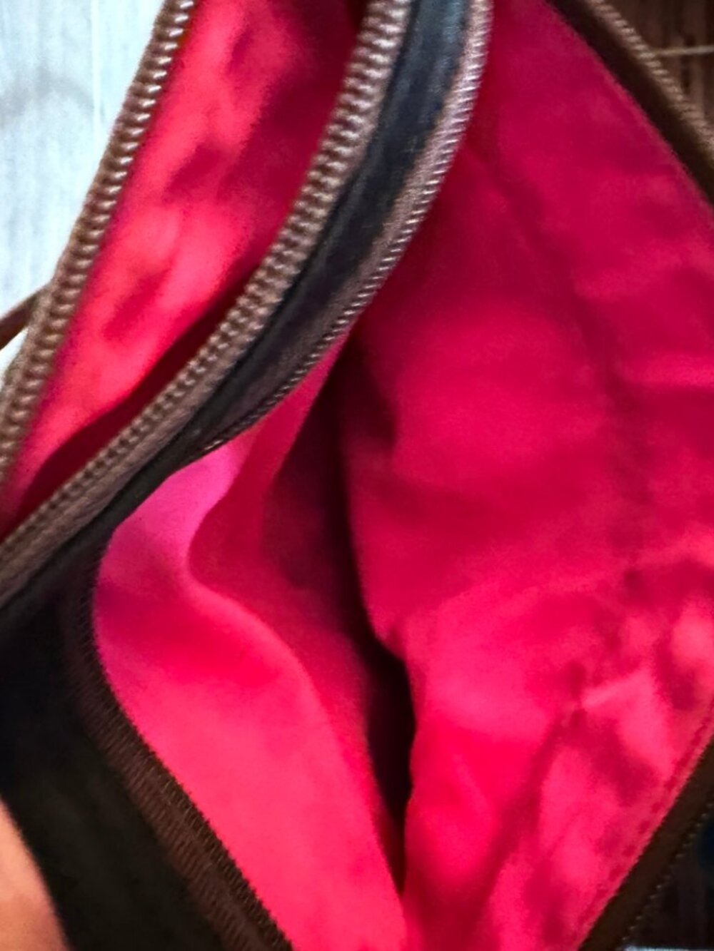 Dooney & Bourke Nylon Triple Zip Crossbody Black Tan Leather Pink Lining EUC